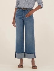 Kut from the Kloth Meg High Rise Fab Ab Wide Leg Roll Up Jeans