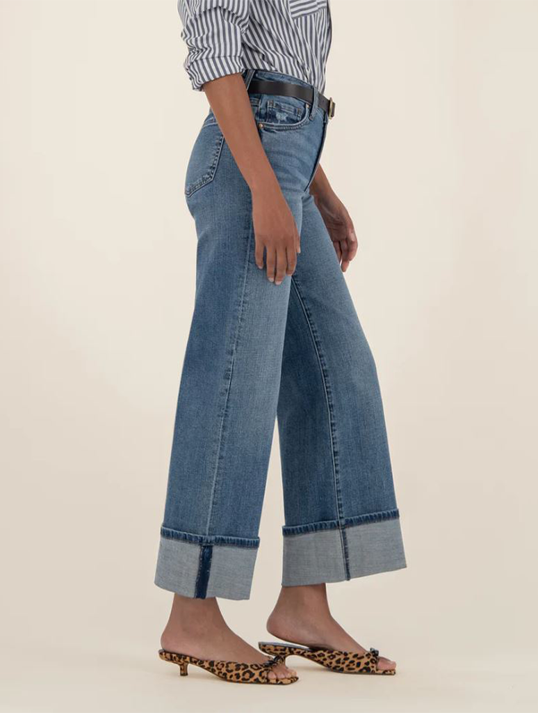 Kut from the Kloth Meg High Rise Fab Ab Wide Leg Roll Up Jeans
