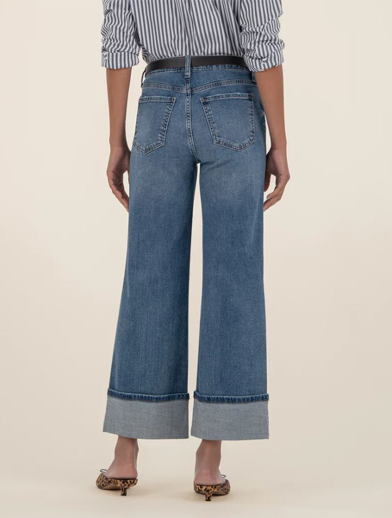 Kut from the Kloth Meg High Rise Fab Ab Wide Leg Roll Up Jeans