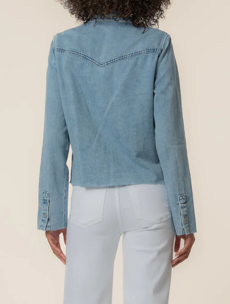 Kut From The Kloth Posey Long Sleeve Shirt with Frayed Hem