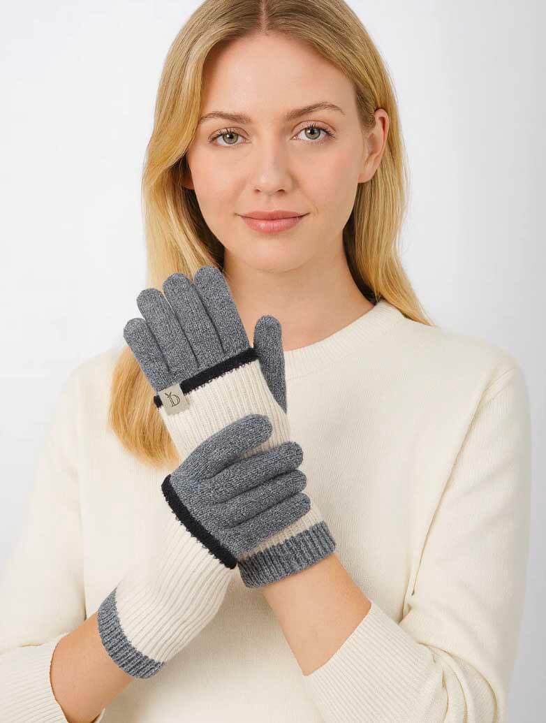 Color Block Layered Knit Gloves