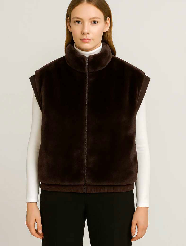 Faux Fur Rib Sleeve Vest