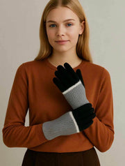 Color Block Layered Knit Gloves