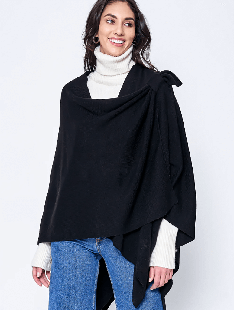 Solid Ruana With Shoulder Strap in Black – JAYNE Boutique