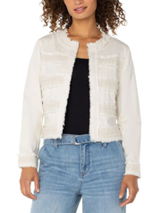 Liverpool Collarless Jacket with Fray and Lace
