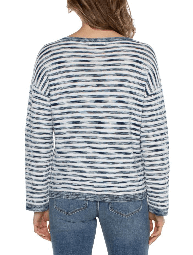 Liverpool Long Sleeve Boxy Boat Neck Sweater in Ocean Blue Space Dye