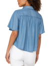 Liverpool 1/2 Sleeve Button Front Shirred Woven Blouse