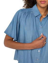 Liverpool 1/2 Sleeve Button Front Shirred Woven Blouse