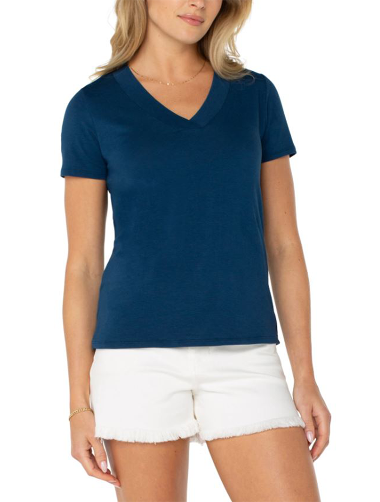 Liverpool Short Sleeve Knit Tee with Placket