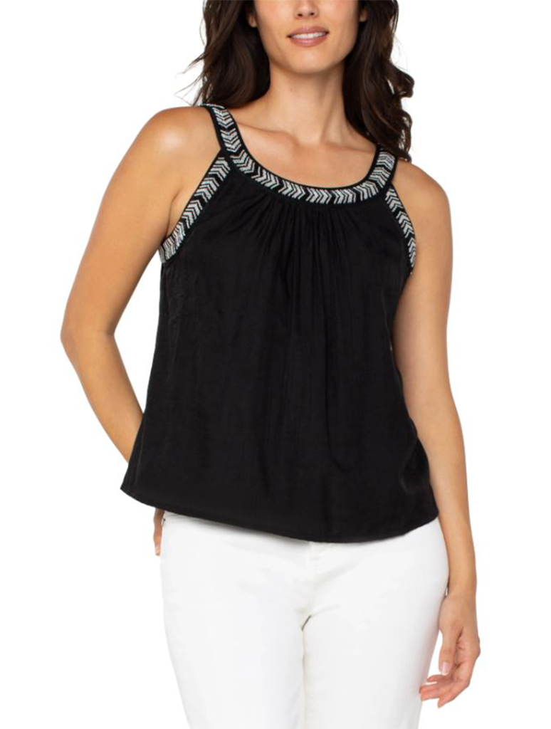 Liverpool Sleeveless Woven Tank with Beading