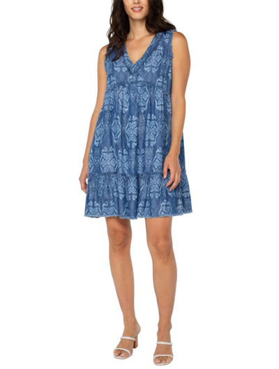 Liverpool Easy V-Neck Ruffle Fray Dress with Pockets
