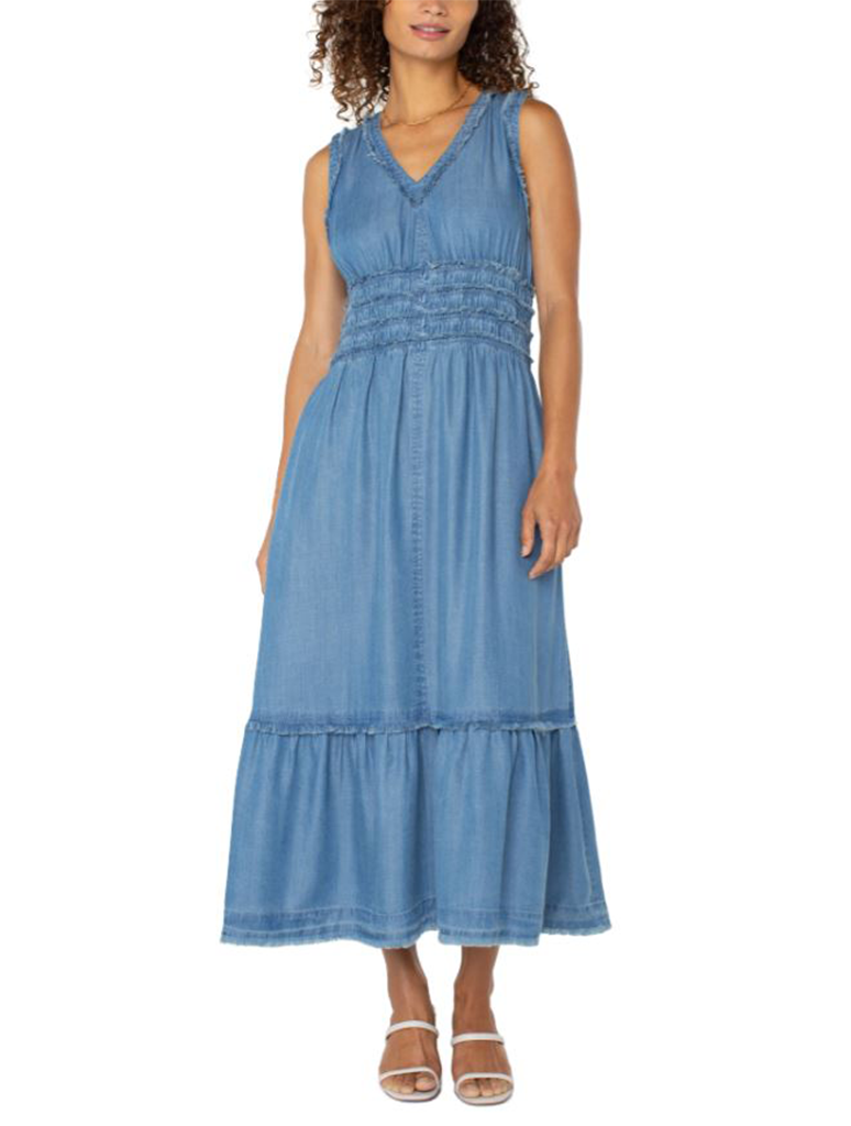 Liverpool Smocked Fray Maxi Dress