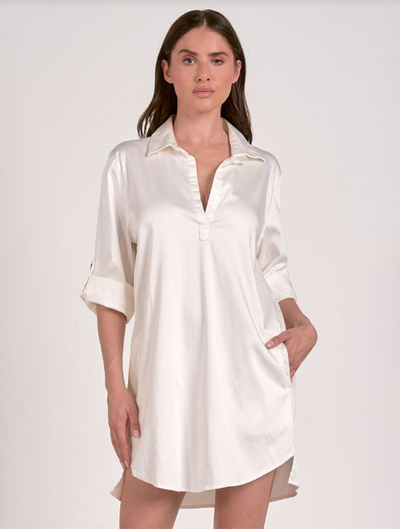 3/4 Sleeve Button Up Shirt Dress