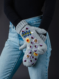 Hand Stitched Floral Knit Mittens