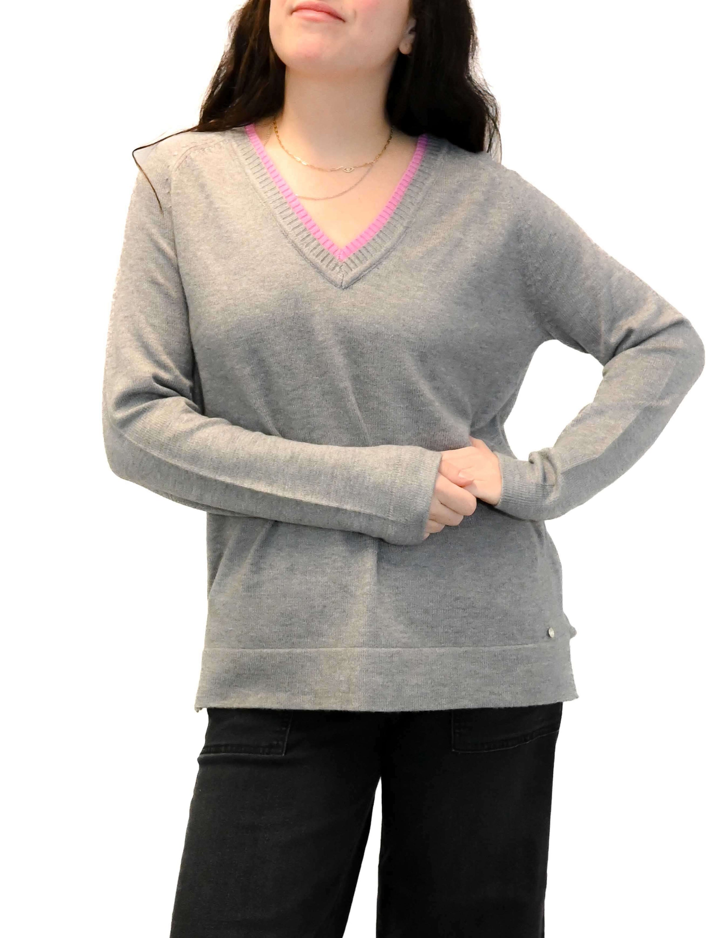 V-Neck Sweater with Contrast Trim