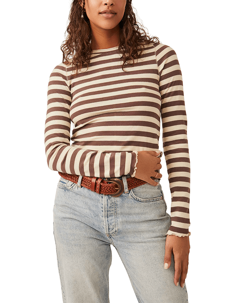 Free People Be My Baby LS Striped Tee in French Roast Combo