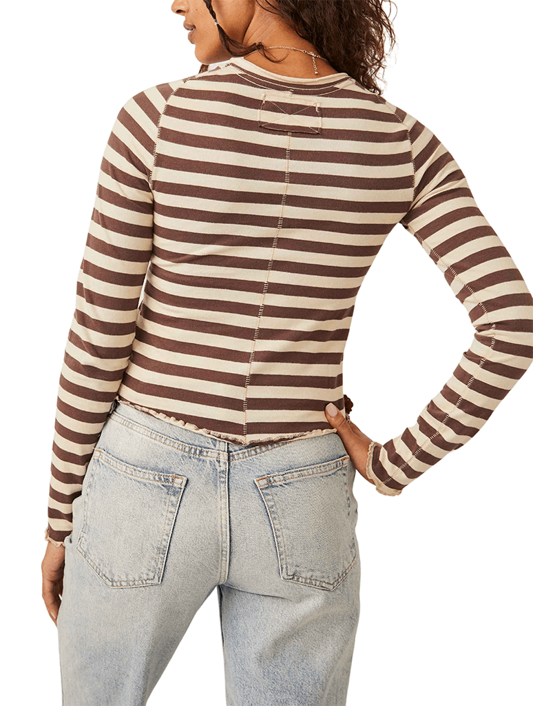 Free People Be My Baby LS Striped Tee in French Roast Combo