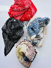 Paisley Bandana Pattern Crinkle Square Scarf