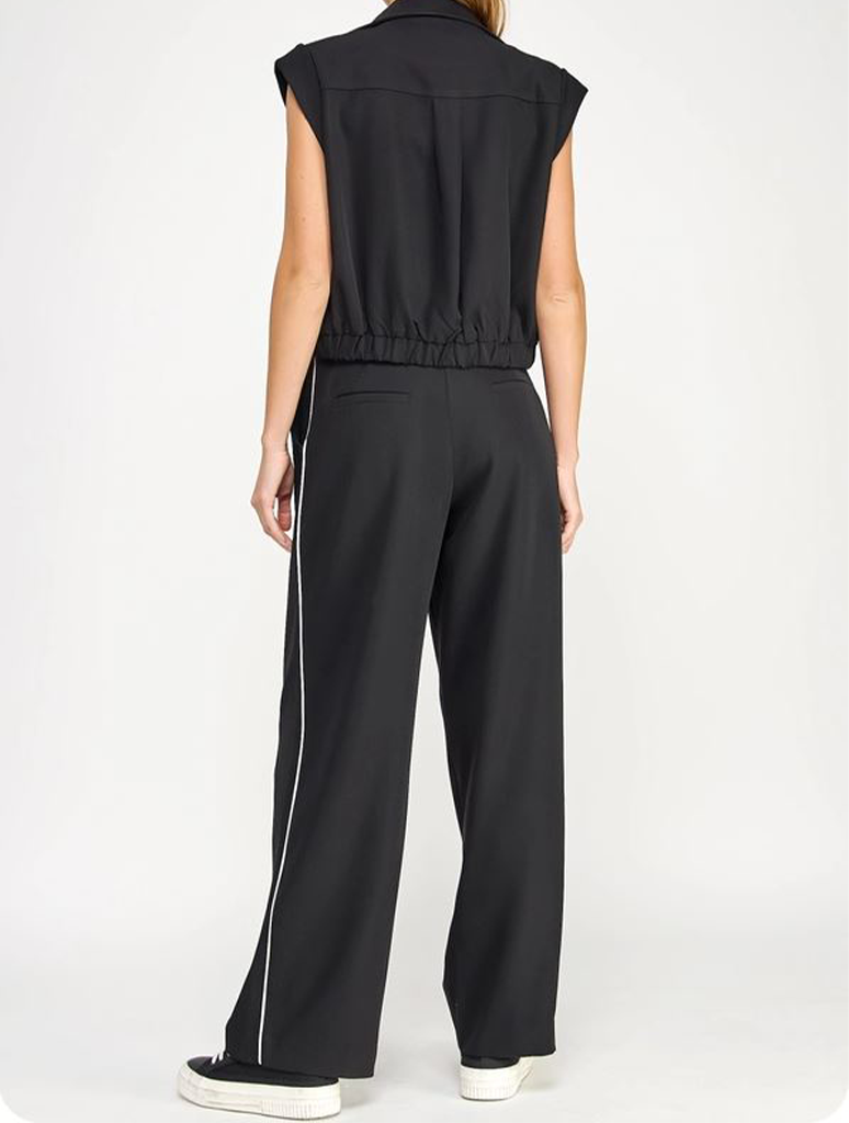 Contrast Waisted Band Wide Leg Pant