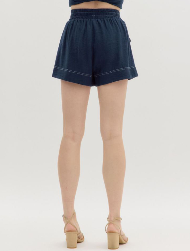 High Waist Contrast Stitch Shorts