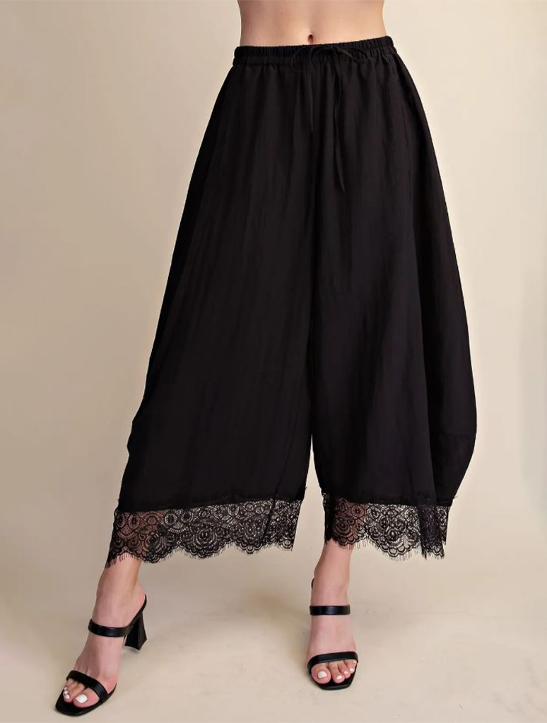 Cropped Lace Trim Balloon Pants