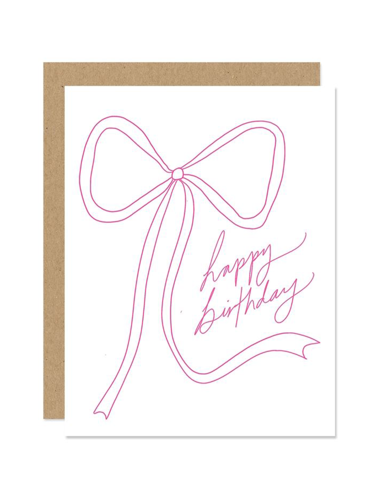 Pink Bow Happy Birthday Card