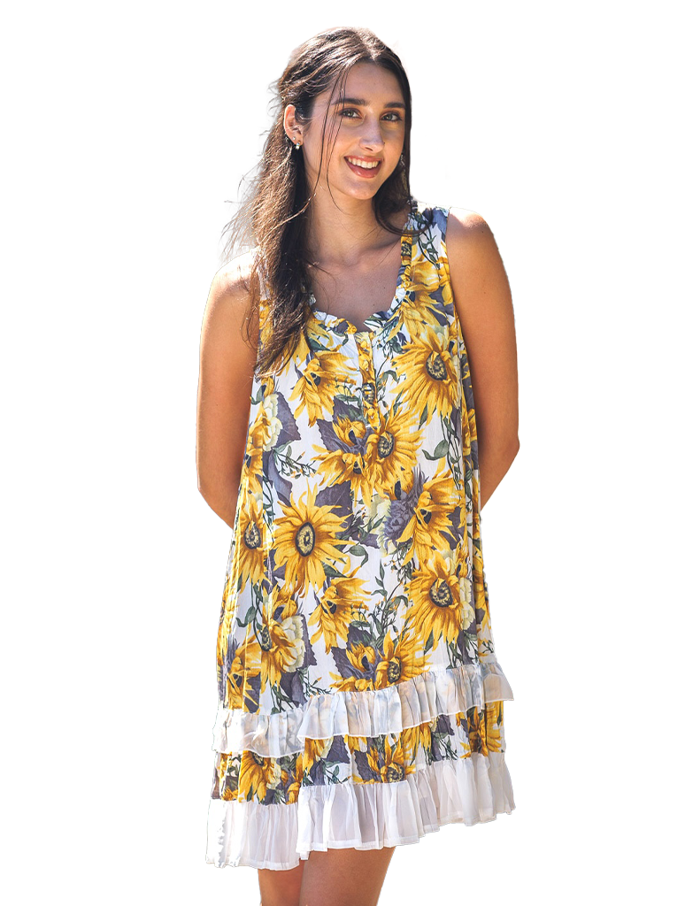 Sunflower Crinkle Ruffled Hem Dress
