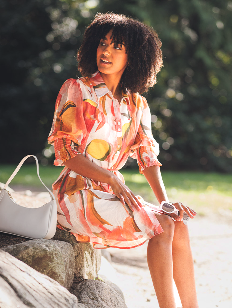 Floral Collared Shirt Dress with Balloon Sleeves