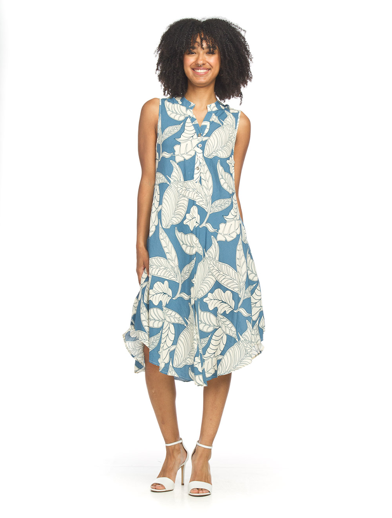 Abstract Floral Henley Swing Dress