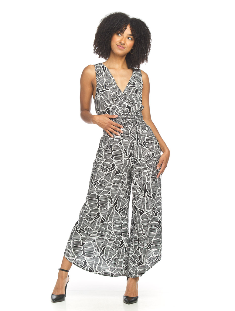 Printed Sleeveless Wrap-Top Wide Leg Jumpsuit