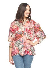 Bold Floral Collared Button Front Blouse (Final Sale)