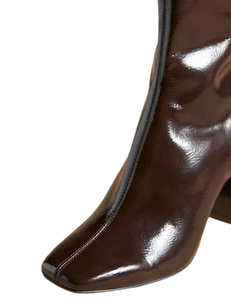 Silent D Carina Heeled Ankle Boot in Choco Crinkle Patent