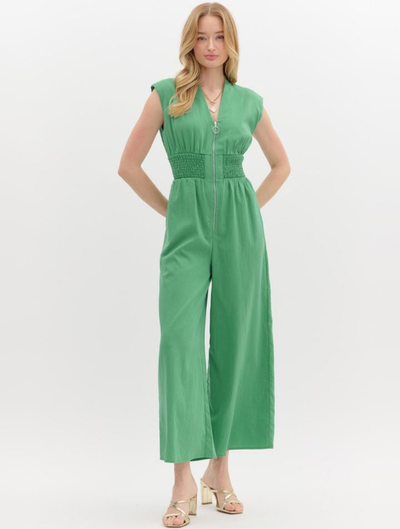 Sleeveless Wide Leg Zip Front Jumpsuit