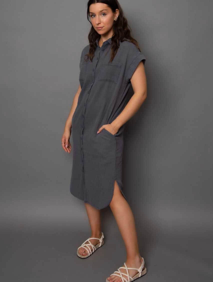 Aira Bubble Gauze Dolman Shirt Dress