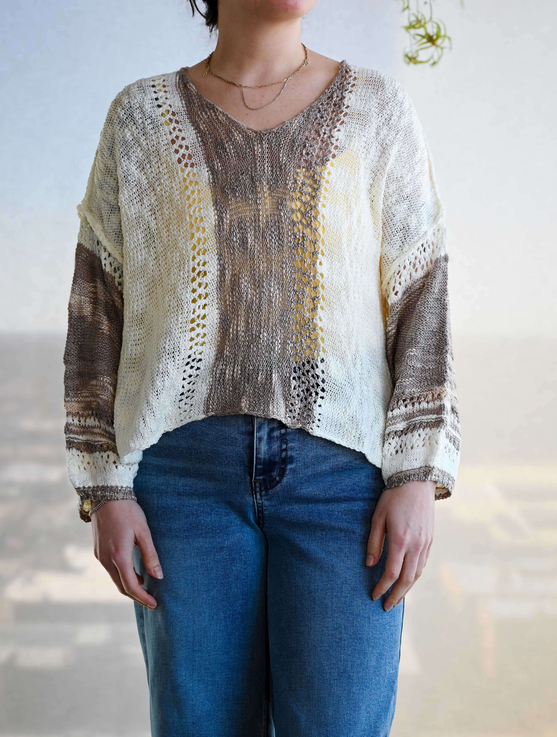 V-Neck Open Knit Sweater