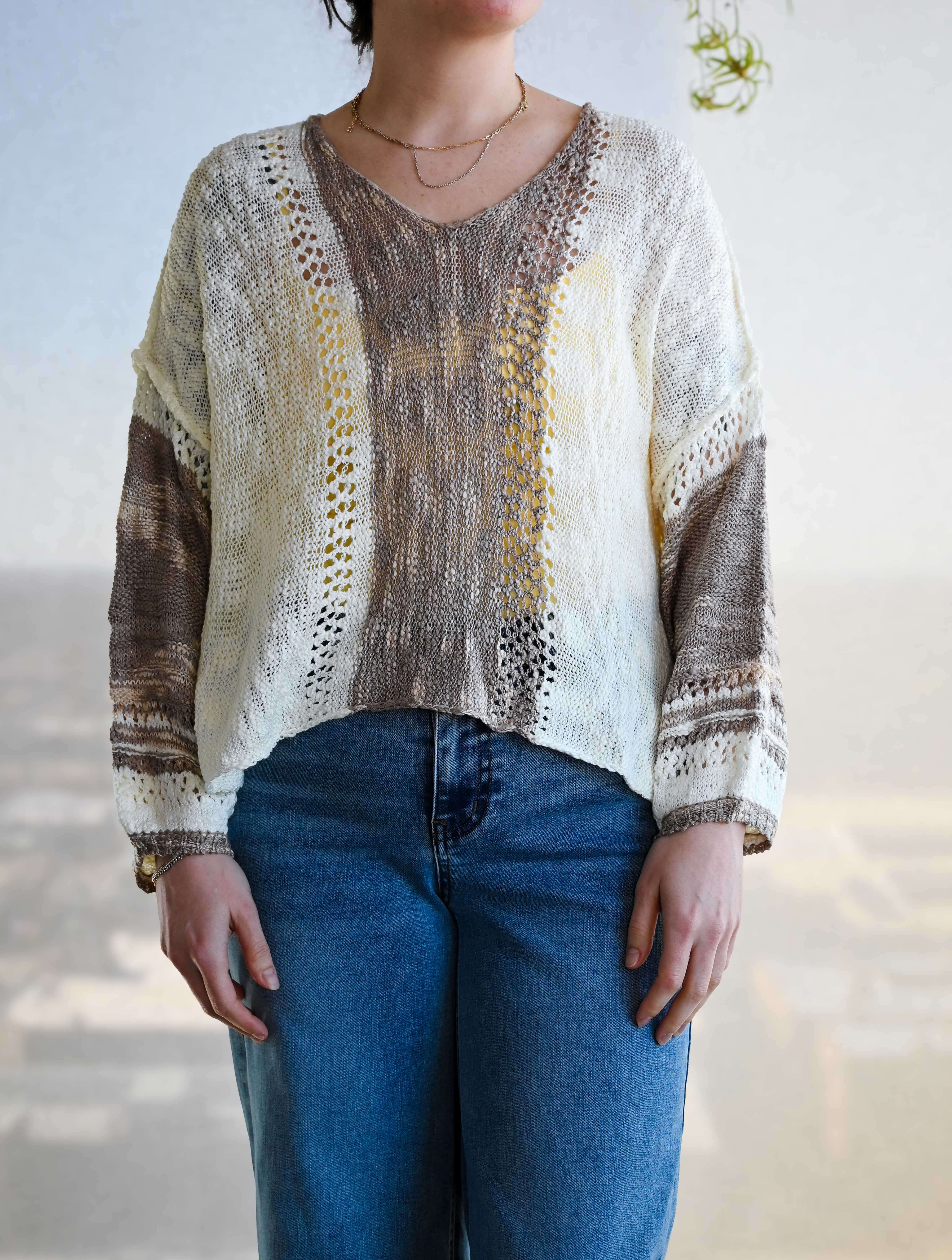 V-Neck Open Knit Sweater