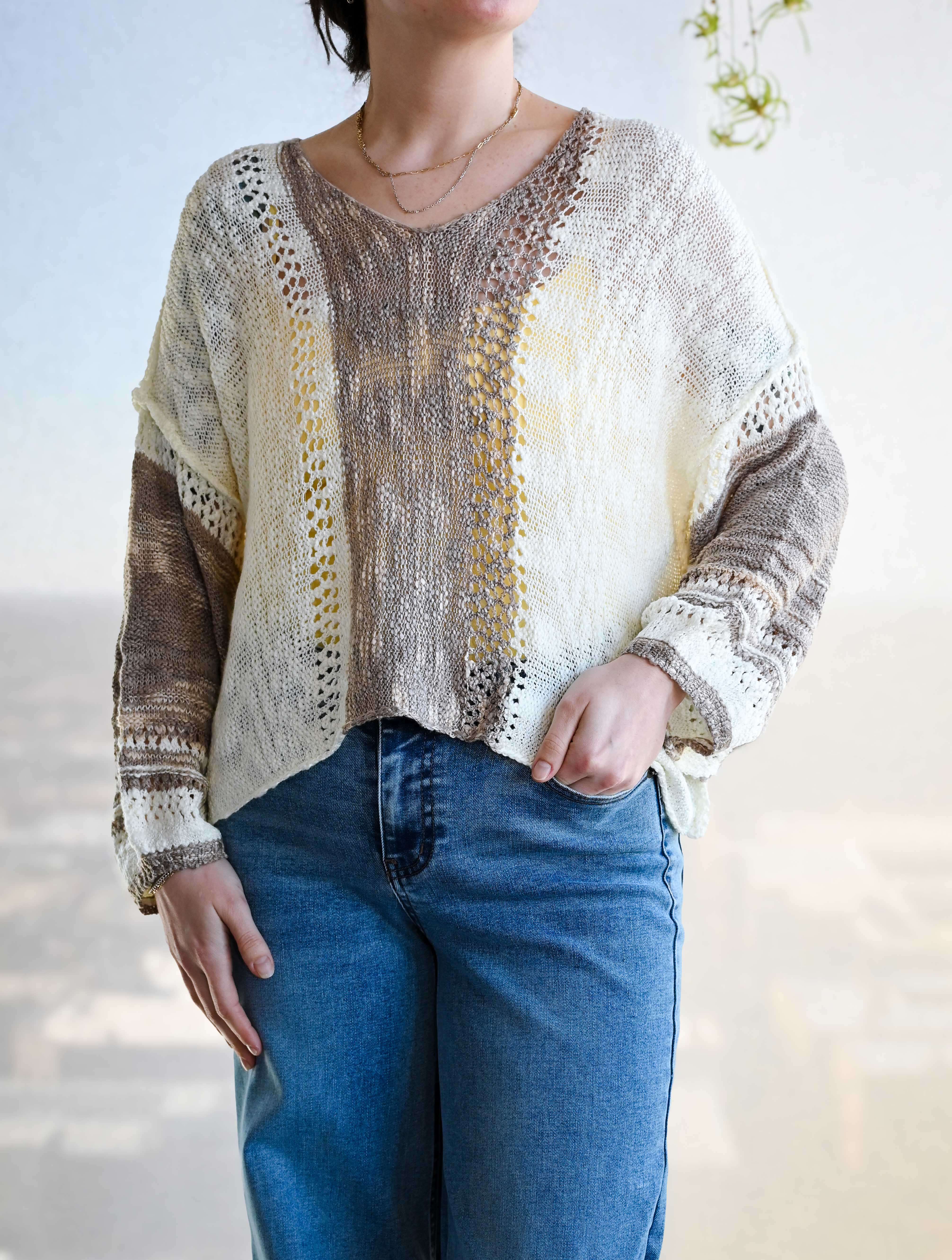 V-Neck Open Knit Sweater