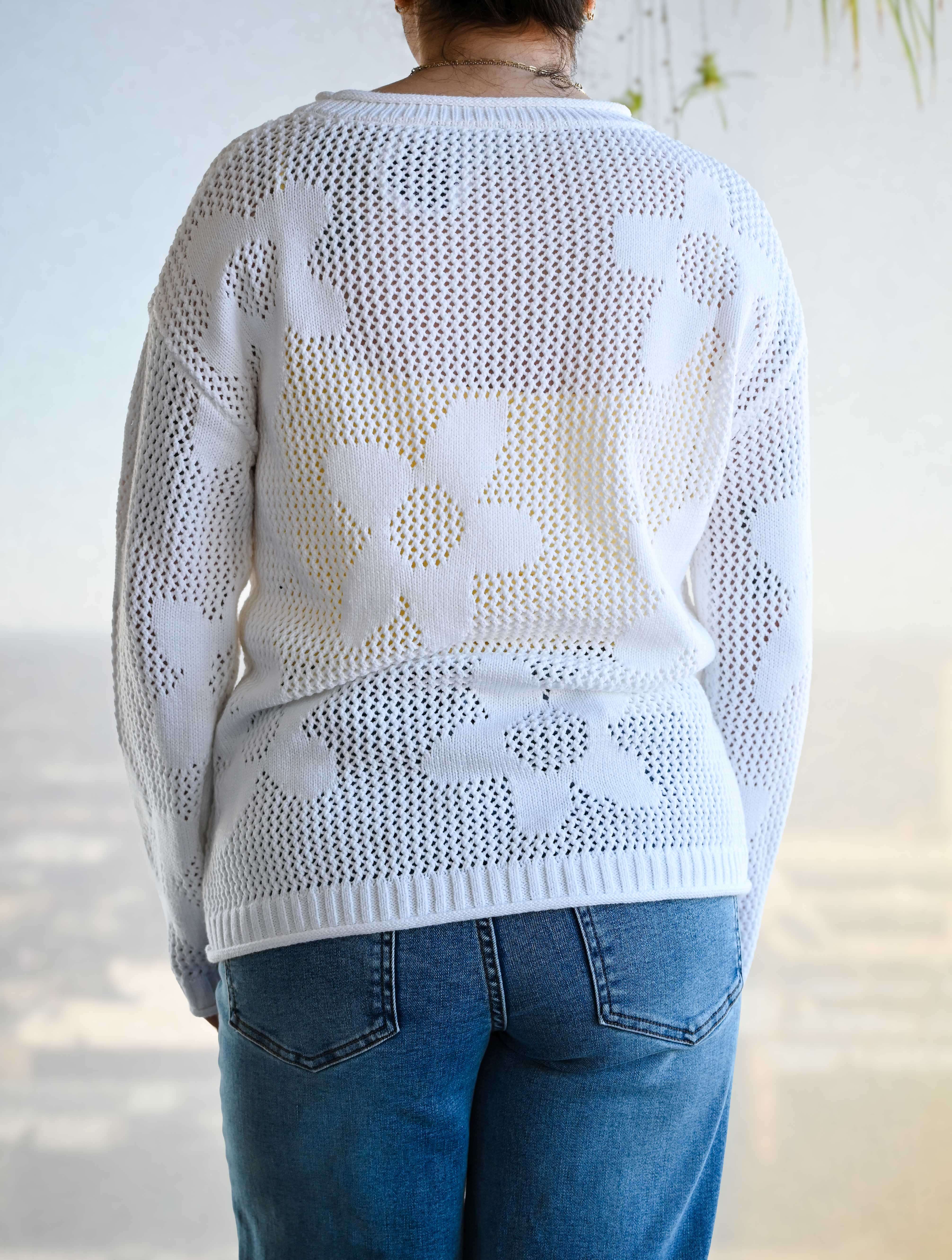 Open Knit Flower Sweater