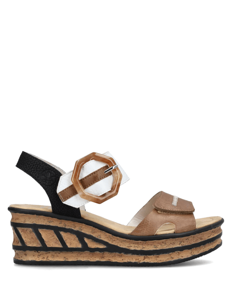 Rieker Rose 68176-64 Wedge Sandal in Linen/Weiss Multi