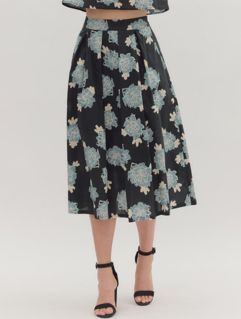 Floral Pleated Midi Skirt