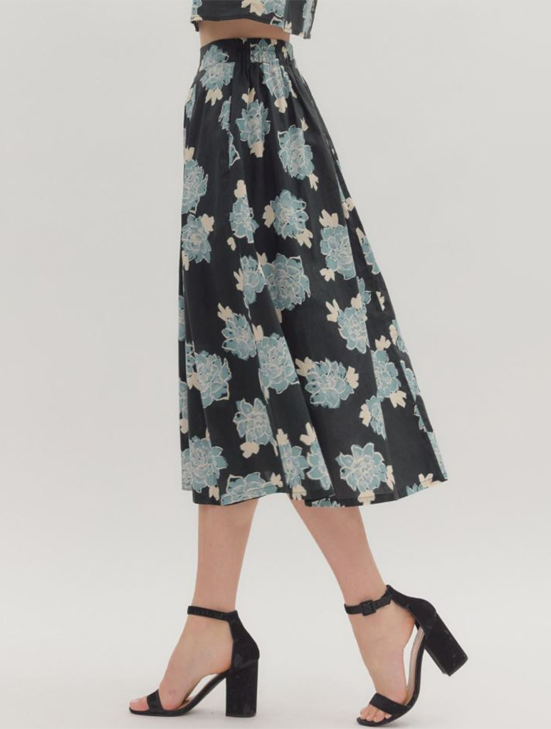 Floral Pleated Midi Skirt