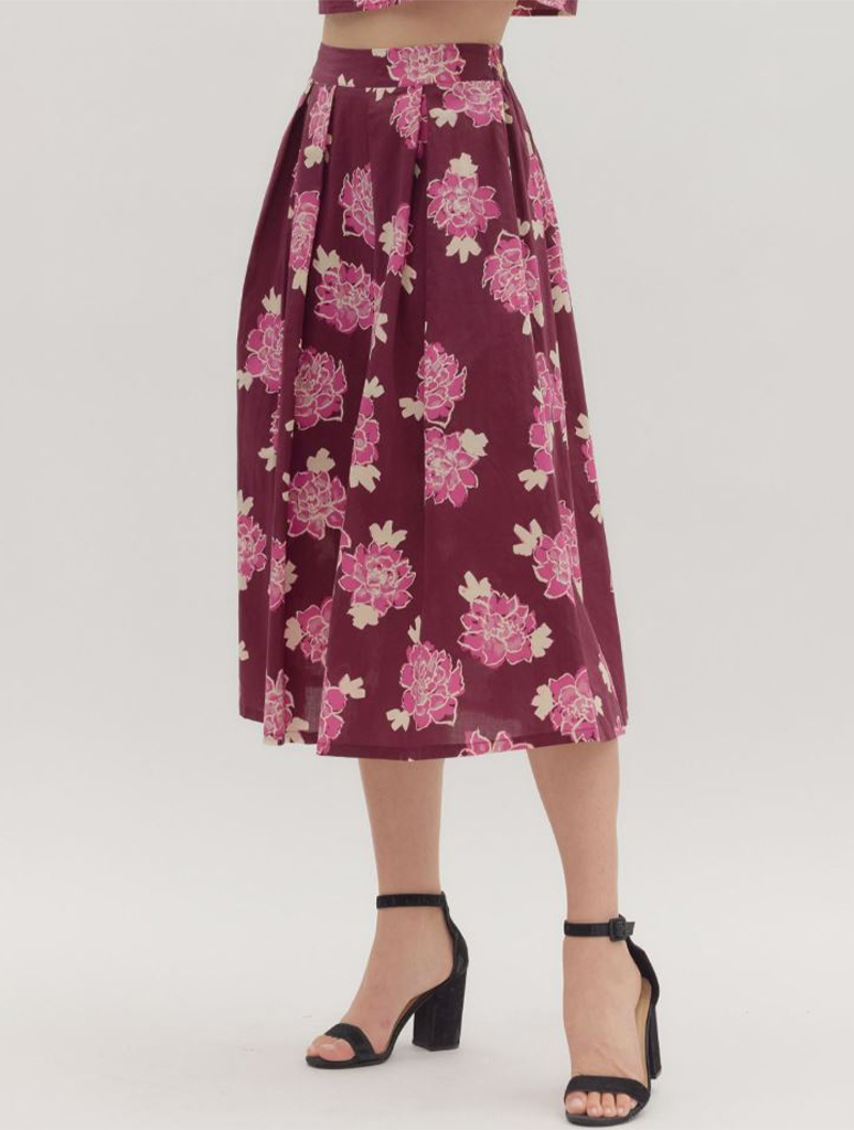 Floral Pleated Midi Skirt