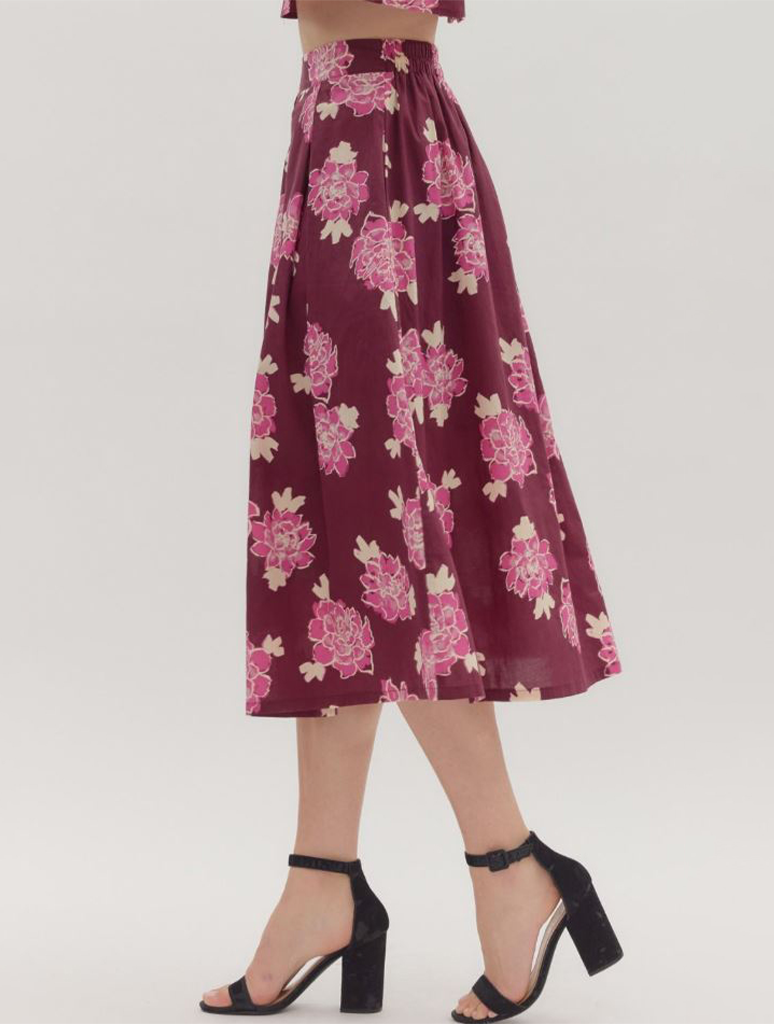 Floral Pleated Midi Skirt
