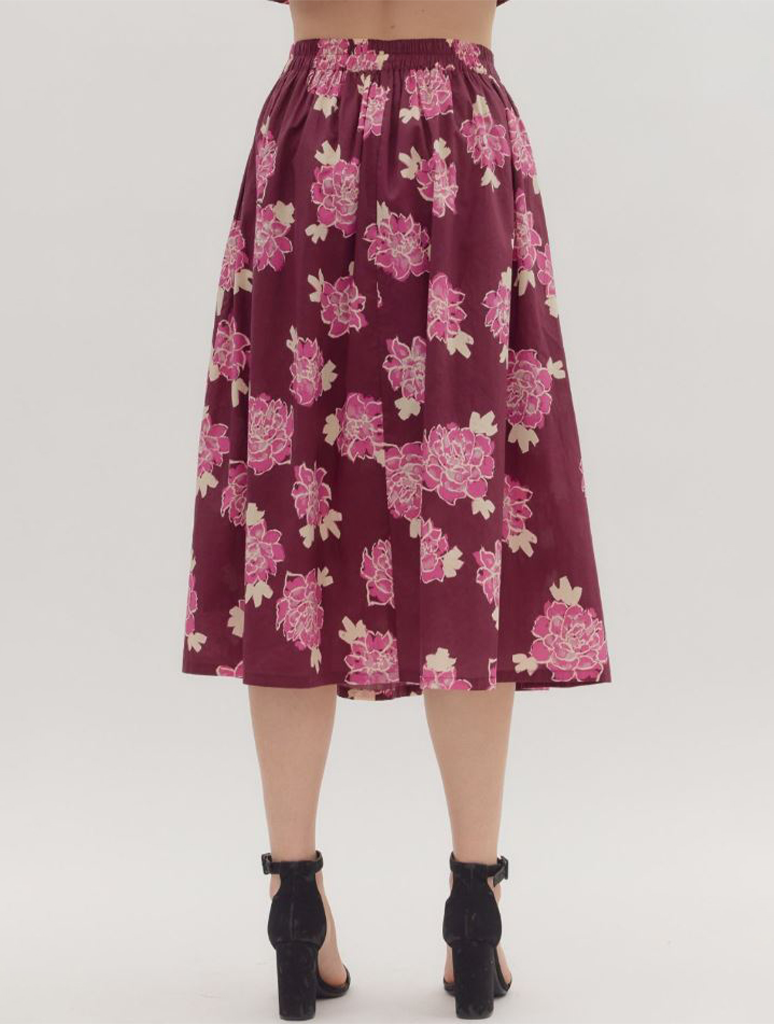 Floral Pleated Midi Skirt