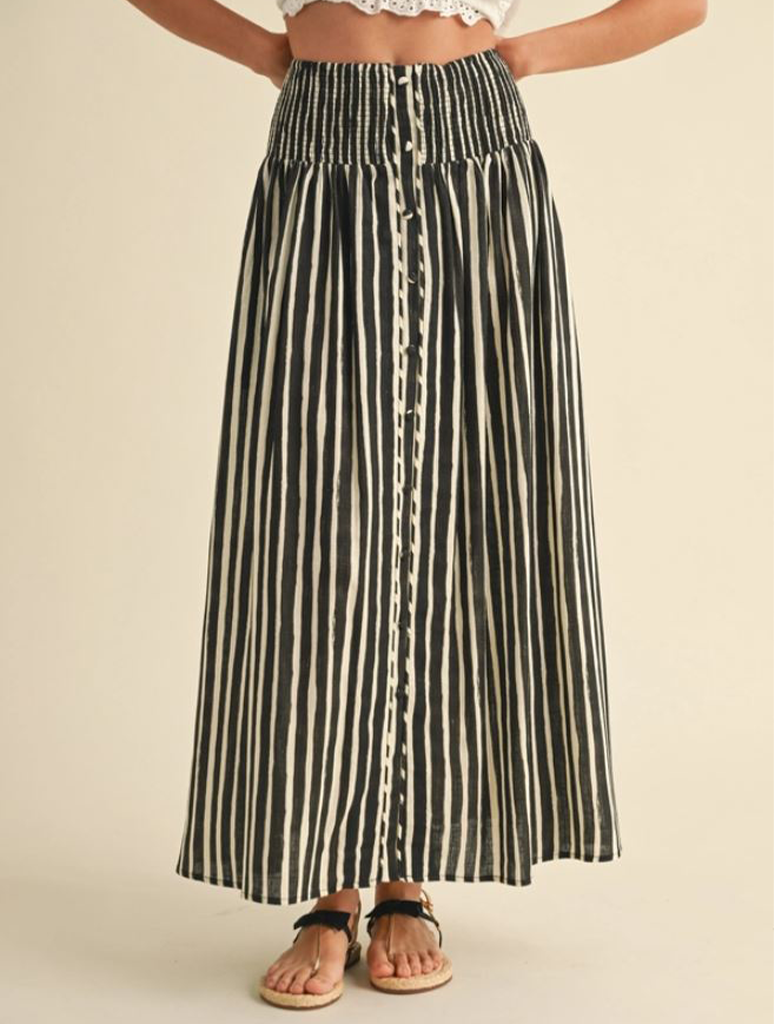 Smocking Waist Striped Print Skirt