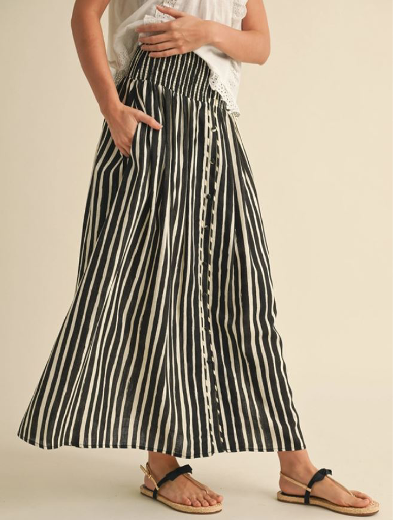 Smocking Waist Striped Print Skirt