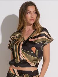 Silky Short Sleeve V-Neck Crop Top