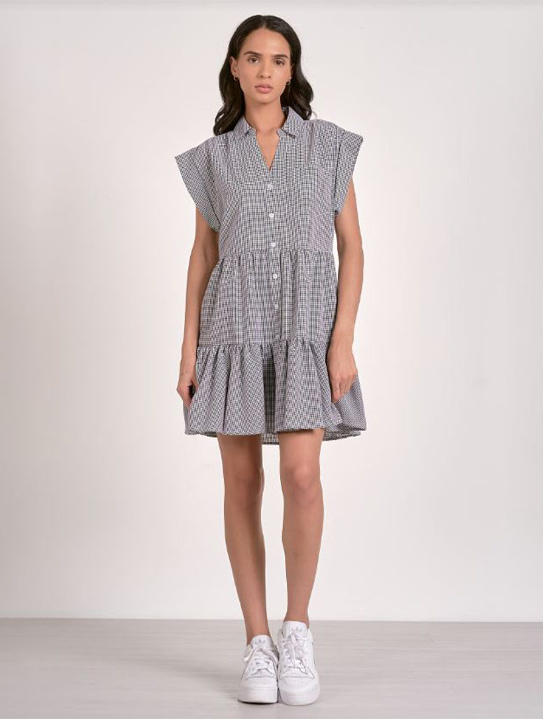 Cap Sleeve Button Down Gingham Dress