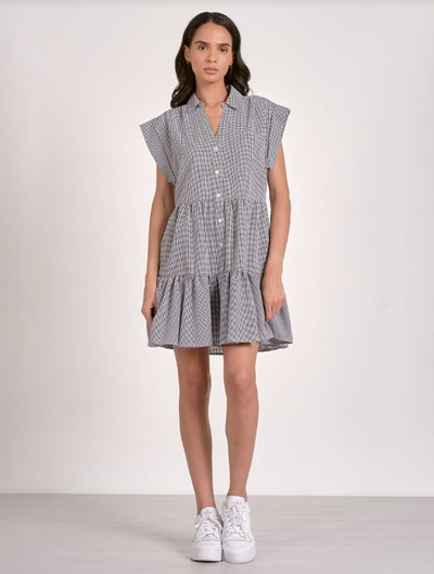 Cap Sleeve Button Down Gingham Dress