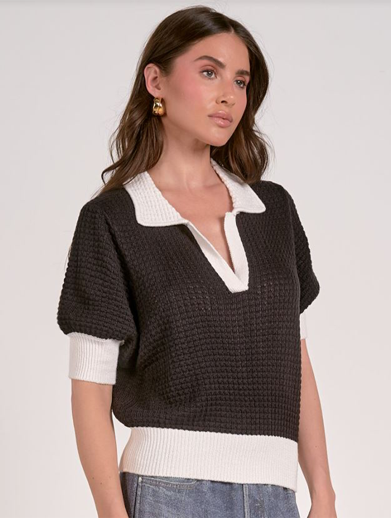 3/4 Sleeve Sweater With Collar